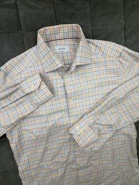 Eton Contemporary Shirt Size 40 15 3/4 Check Pattern Long Sleeve